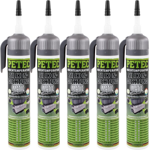 5x PETEC Hochtemperatur-Silikondichtung, dauerelastisch schwarz, 200 ml