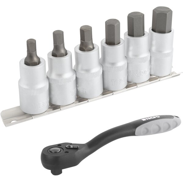 TECPO Biteinsatz Innensechskant, 6-14 mm, 1/2" + Umschaltknarre 1/2"