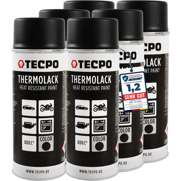 6x TECPO Thermolack Auspufflack Ofenlack 800°C schwarz 400 ml