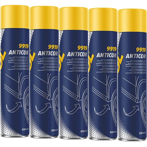 5x MANNOL Unterbodenschutz schwarz Spraydose, 650 ml