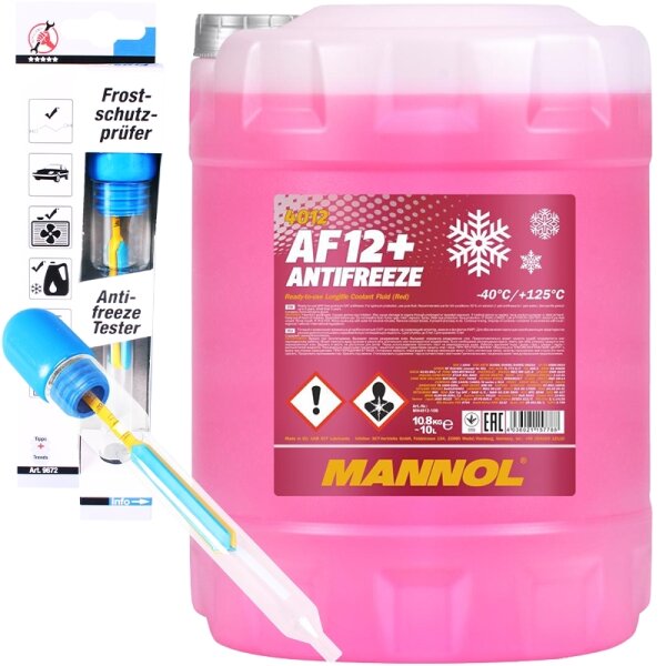 MANNOL Longlife Kühlerfrostschutz AF12+, 10L + BGS DIY Frostschutzprüfer