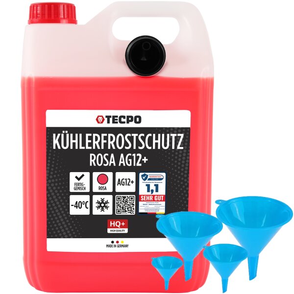 TECPO Kühlerfrostschutz G12+ -40°C, 5 Liter + Einfüllhilfe-Set, 4-tlg.