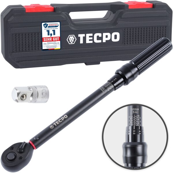 TECPO Drehmomentschlüssel | Abtrieb Außenvierkant 10 mm (3/8") | 10 - 60 Nm + Adapter