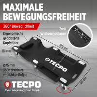 TECPO KFZ Werkstattrollbrett Rollliege 360° drehbar mit 300kg Tragkraft und Kopfstütze + Schraubendreher-Satz, 6-tlg.