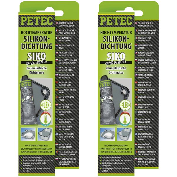 2x PETEC Hochtemperatur-Silikondichtung, dauerelastisch schwarz, 70mL