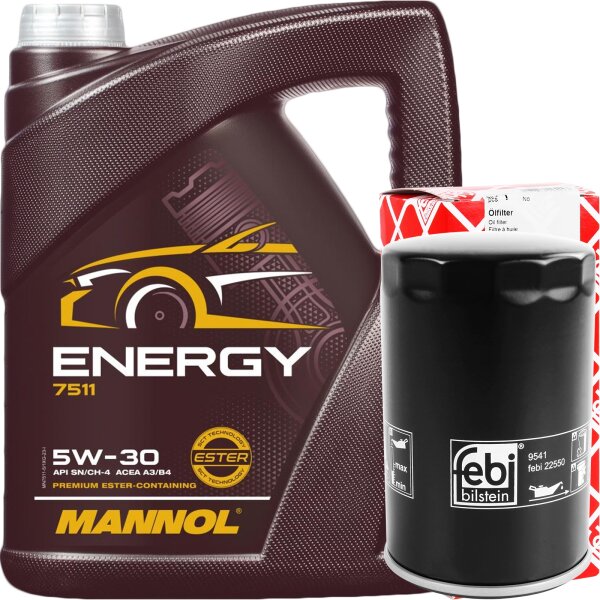 FEBI BILSTEIN Ölfilter + MANNOL 5W-30 ENERGY, 1x5 Liter