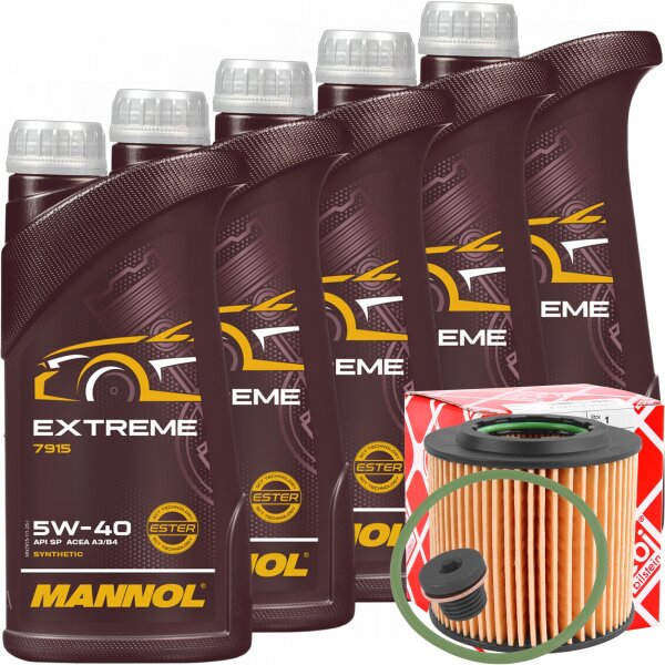 FEBI BILSTEIN Ölfilter + Schraube + MANNOL Extreme 5W-40, 5x1 Liter