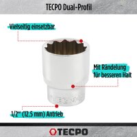 TECPO Vielzahn Steckschlüssel Satz SW 8-36 mm, 1/2 Zoll + Umschaltknarre 1/2 Zoll 72 Zähne feinverzahnt, 512 nM
