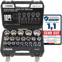 TECPO Vielzahn Steckschlüssel Satz SW 8-36 mm, 1/2 Zoll + Umschaltknarre 1/2 Zoll 72 Zähne feinverzahnt, 512 nM