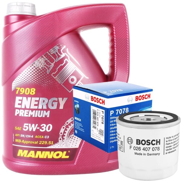 BOSCH Ölfilter + Mannol Energy Premium 5W-30, 5 Liter