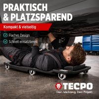 TECPO KFZ Werkstattrollbrett Rollliege 360° drehbar mit 300kg Tragkraft und Kopfstütze + Werkstatt-Rollsitz 150 kg