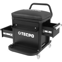TECPO KFZ Werkstattrollbrett Rollliege 360° drehbar mit 300kg Tragkraft und Kopfstütze + Werkstatt-Rollsitz 150 kg