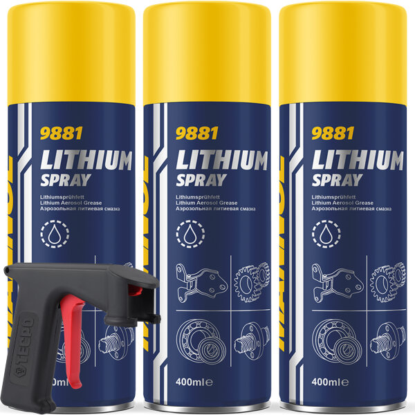 3x400ml MANNOL Lithium Spray + Sprühpistole