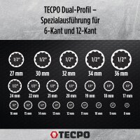 TECPO Vielzahn Steckschlüssel Satz 12-kant SW 8-36 mm + Außen Torx (E-Profil) 1/2" Antrieb