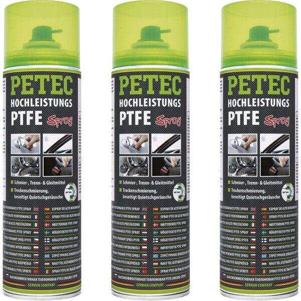 3x PETEC Hochleistungs- PTFE- Spray, 500 ml