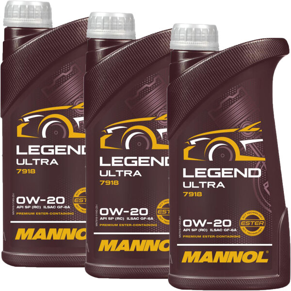 3x MANNOL LEGEND ULTRA 0W-20, 1L