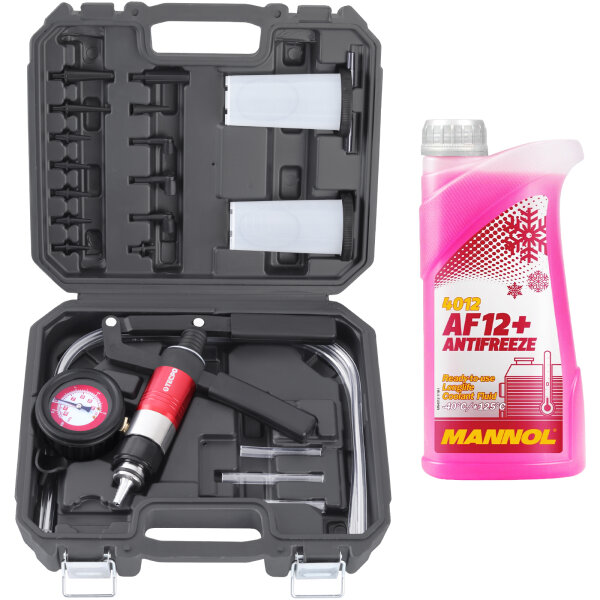 TECPO Vakuumpumpe Druckpumpen-Set + Kühlerfrostschutz AF12+, 1 Liter