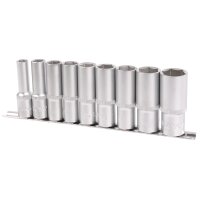 BGS Steckschlüssel-Einsätze, tief, 10-24 mm, 12,5 (1/2), 9-tlg. + TECPO Umschaltknarre 1/2 Zoll 72 Zähne feinverzahnt, 512 nM