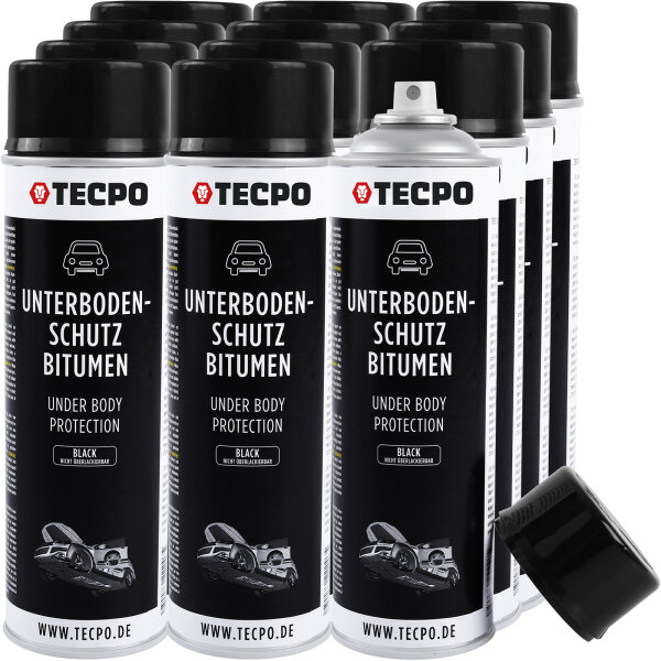 12x TECPO Unterbodenschutz Bitumen schwarz, 500 ml