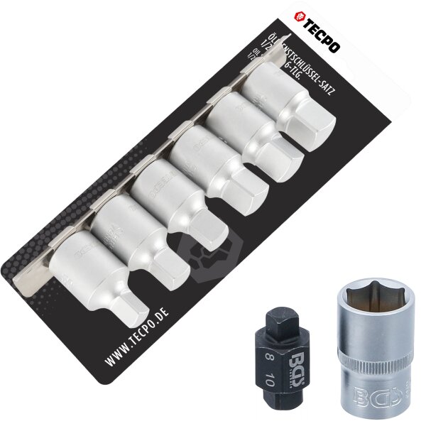 TECPO Öldienstschlüssel Satz 1/2 Zoll 6-tlg. + BGS Ölablassschrauben-Einsatz, 8 mm / 10 mm