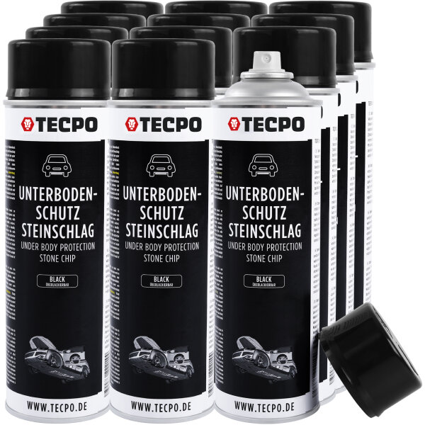 12x TECPO Unterbodenschutz überlackierbar schwarz, 500 ml