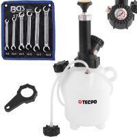 TECPO Bremsenentlüftungsgerät 2 L + BGS Offener Doppel Ringschlüssel Satz, 8-19 mm