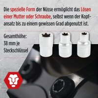 TECPO Außen Torx Steckschlüssel Satz 1/2", E10 bis E24, 9-tlg + Umschaltknarre 1/2"