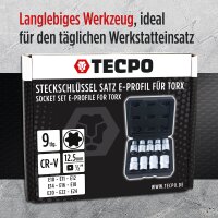 TECPO Außen Torx Steckschlüssel Satz 1/2", E10 bis E24, 9-tlg + Umschaltknarre 1/2"