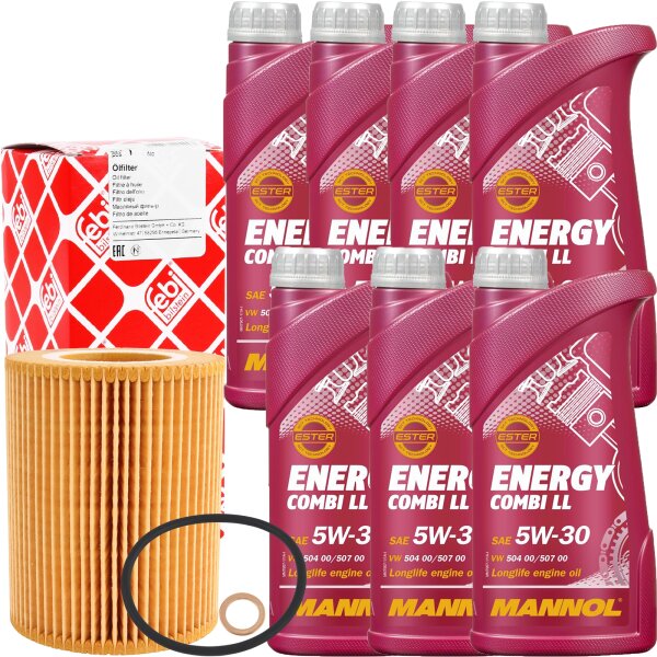 FEBI BILSTEIN Ölfilter + MANNOL Combi LL 5W-30, 7x1 Liter