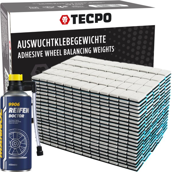 TECPO Klebegewichte 1200-teilig Auswucht Gewichte, 5g + Reifen Doctor, 450 ml