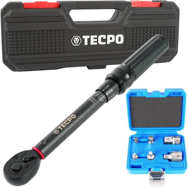 TECPO Drehmomentschlüssel, 1/4 Antrieb, 5 - 25 Nm + BGS Steckschlüssel Adaptersatz, 6-tlg.
