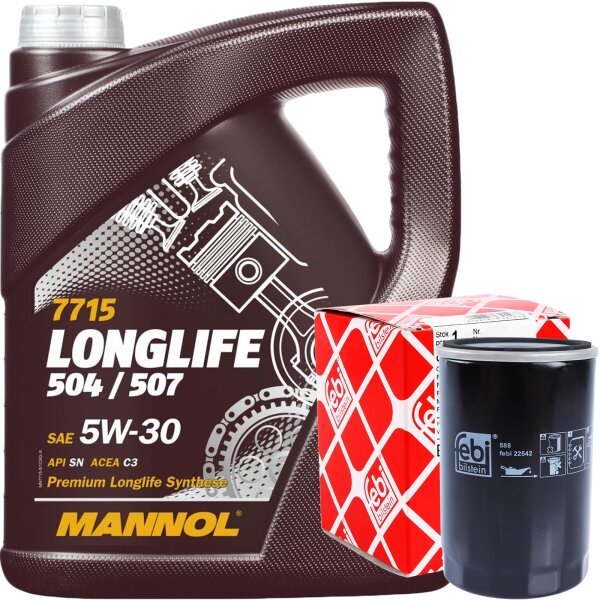 FEBI BILSTEIN Ölfilter + MANNOL Longlife 504.00 / 507.00 5W-30, 5 Liter