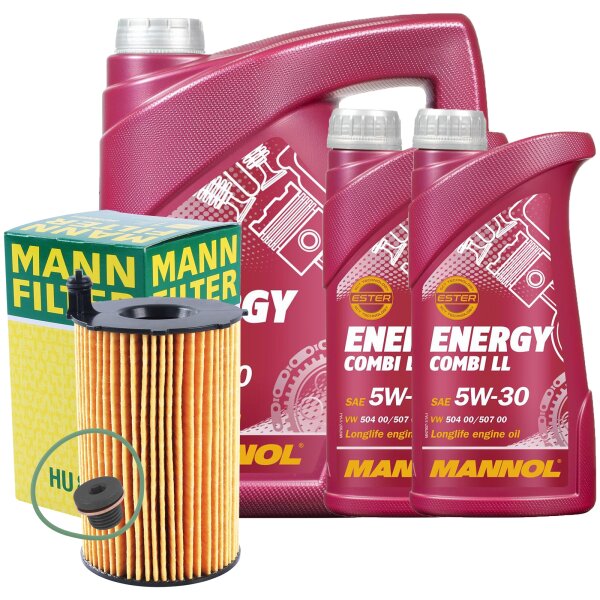 MANN-FILTER Ölfilter + MANNOL Energy Combi LL 5W-30, 7 Liter + Schraube