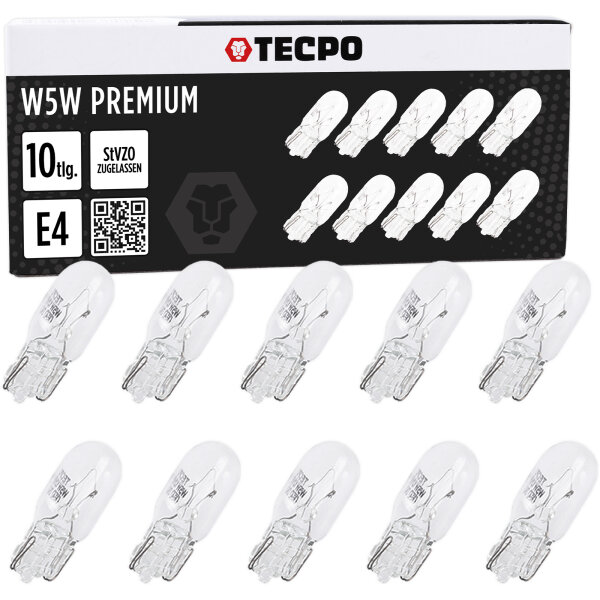 2x TECPO Glasssnockel W5W, 12V 5W, 10Stück