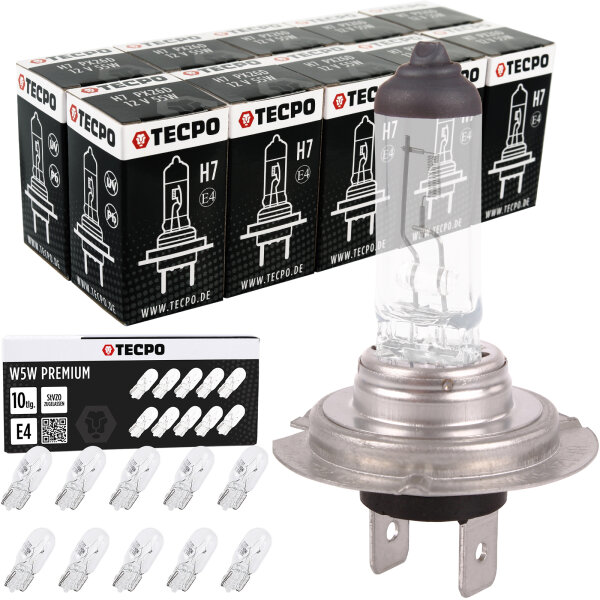 10x TECPO H7 Glühbirne 12V 55W - PX26d mit 10er Standlicht