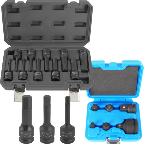 Kraft-Bit-Einsatz-Satz | H5-H19 | 10-teilig + Kraft-Adapter-Satz | 6-tlg.