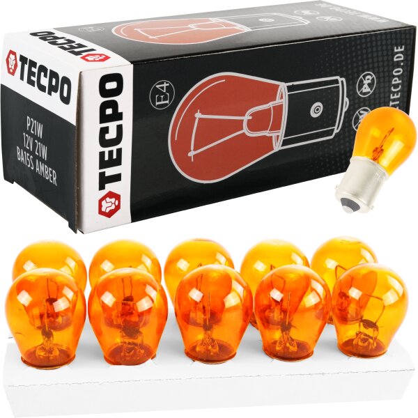 TECPO Glühbirnen Blinker 12V 21W, PY21W, BA15S, 20 Stück