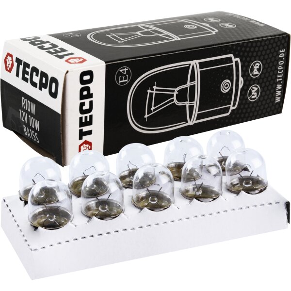 TECPO Glühbirnen R10W 12V 10W BA15S, 20 Stück