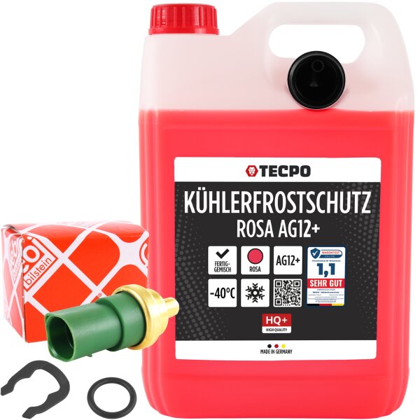 FEBI Sensor, Kühlmitteltemperatur + TECPO Kühlerfrostschutz Rosa/Pink, 5 Liter
