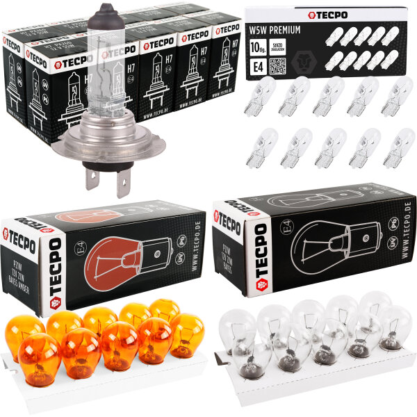 TECPO Autolampen Set H7, Blinkerbirnen, Bremslicht, Glassockel, 40-teilig