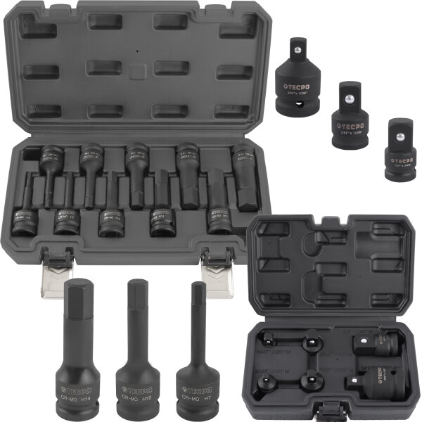 TECPO Kraft-Bit-Einsatz-Satz | H5-H19 | 10-teilig + Kraft Adaptersatz | 6-teilig