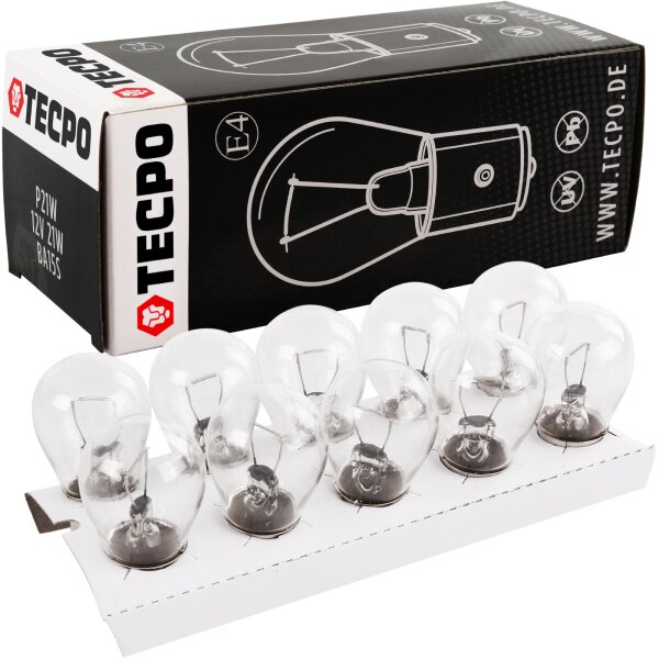 TECPO Glühlbirne P21W 12V 21W BA15S, 50 Stück