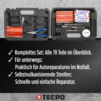 TECPO Reifenreparatur Set 78-tlg. Reifenpannen Set Reparaturstreifen Schlauchlos T-Griff Werkzeugkoffer für Pkw Quad Anhänger
