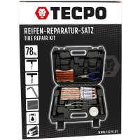 TECPO Reifenreparatur Set 78-tlg. Reifenpannen Set Reparaturstreifen Schlauchlos T-Griff Werkzeugkoffer für Pkw Quad Anhänger