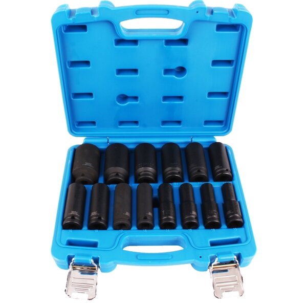 BGS Kraft-Steckschlüssel-Einsatz-Satz Sechskant | Antrieb Innenvierkant 12,5mm (1/2") | SW 10-32mm | 14-tlg.