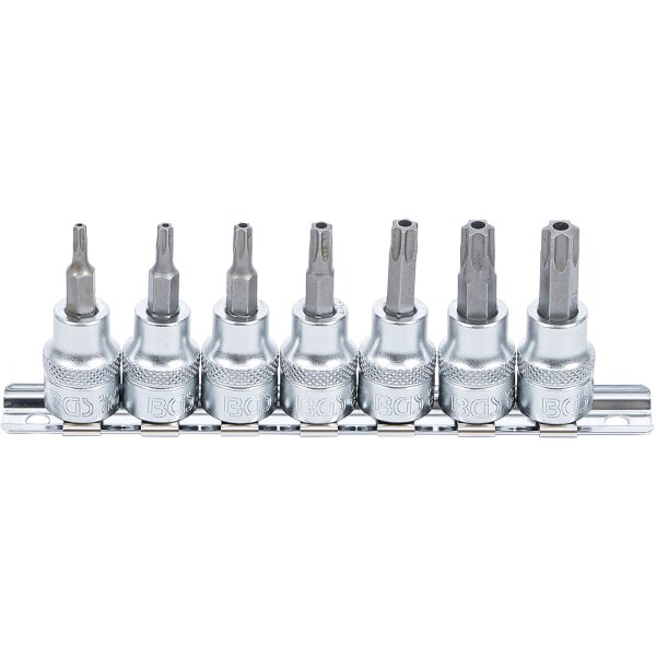 BGS Bit-Einsatz-Set, T-Profil mit Bohrung (für Torx), 10 (3/8), T15-T50, 7-tlg.