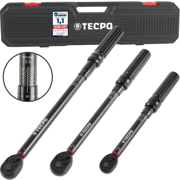 TECPO Drehmomentschlüssel-Satz, 3-tlg. 1/4" 5-25 Nm, 3/8" 10-60 Nm, 1/2" 20-200 Nm