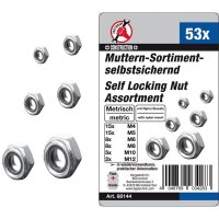 BGS DIY Muttern-Sortiment, selbstsichernd, 53-tlg.