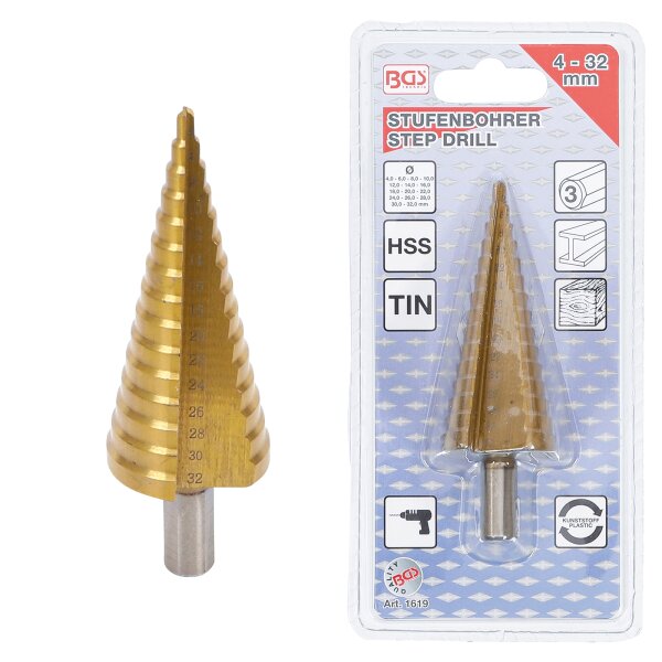 BGS Stufenbohrer, titannitriert, 4-32 mm