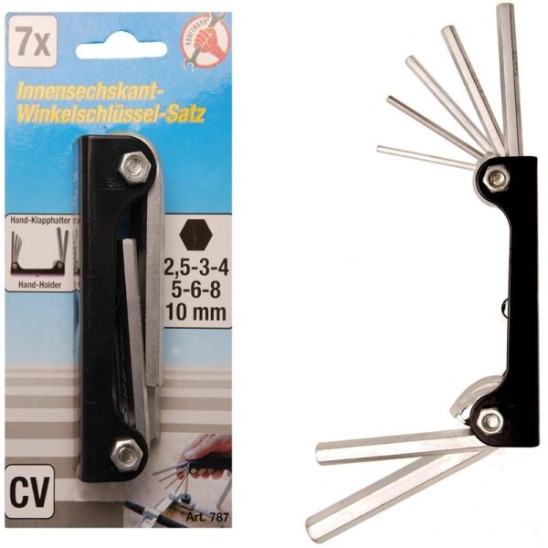 BGS DIY Innen-6-kant-Schlüssel im Handklapphalter, 2,5-10 mm, 7-tlg.
